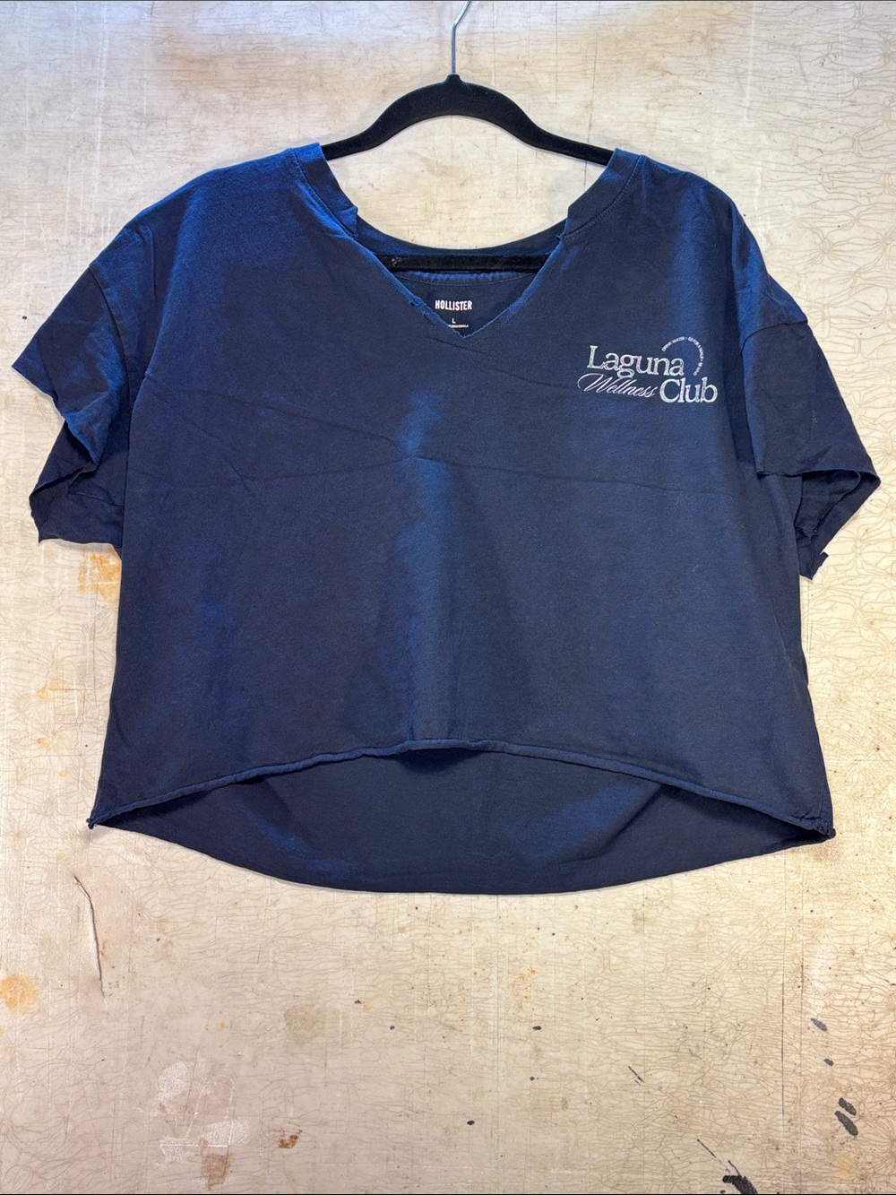 Hollister Navy Laguna Wellness Club Cropped V‑Neck Tee